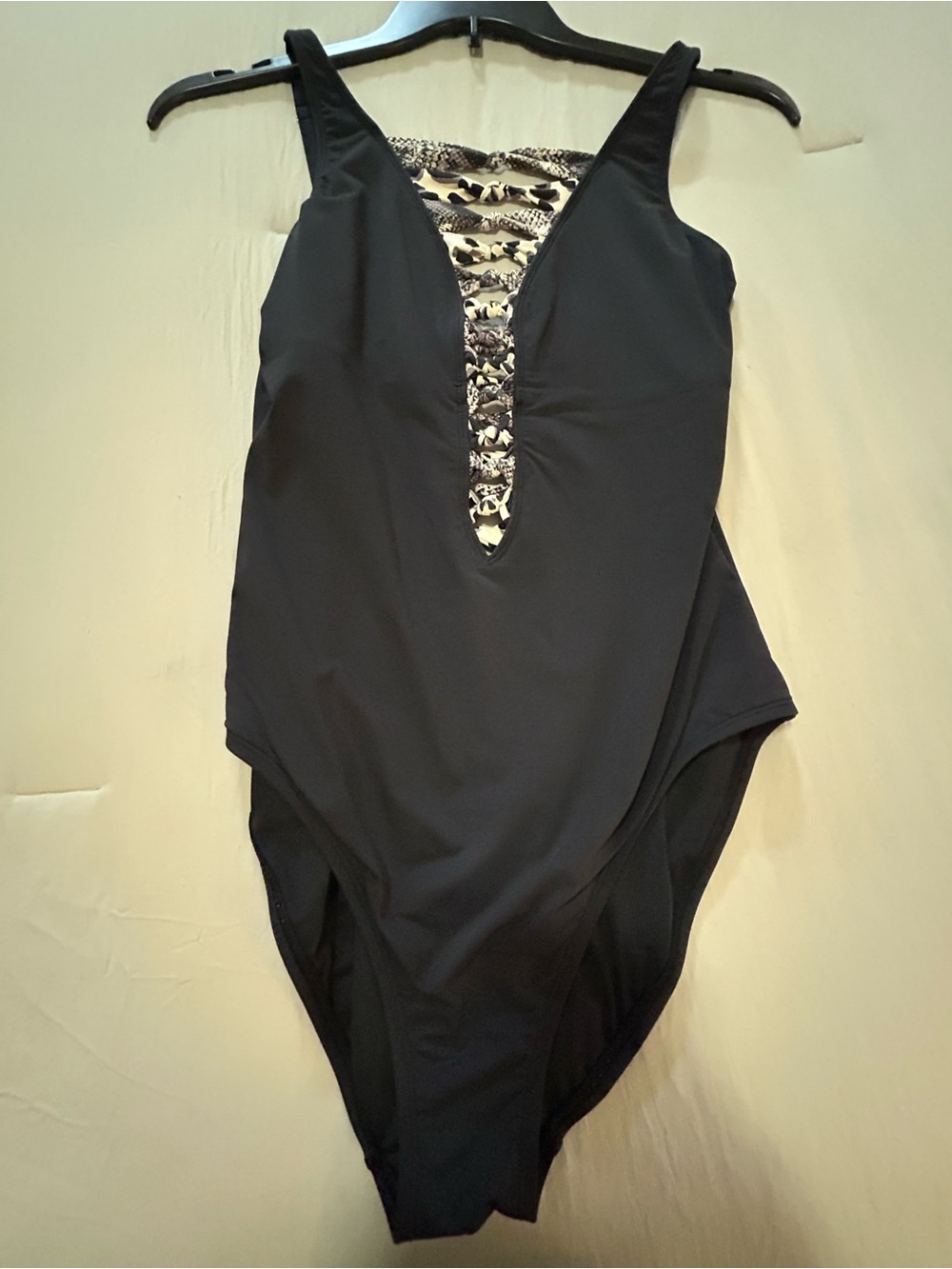Bleu Rod Beattie Black One-Piece Swimsuit with Animal Print V-Panel